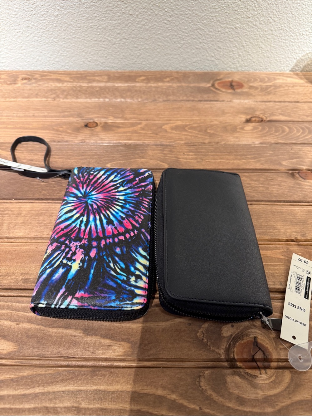 Two Zip Around Wallets -Multi-Color Tie-Dye - and Black. New with tags